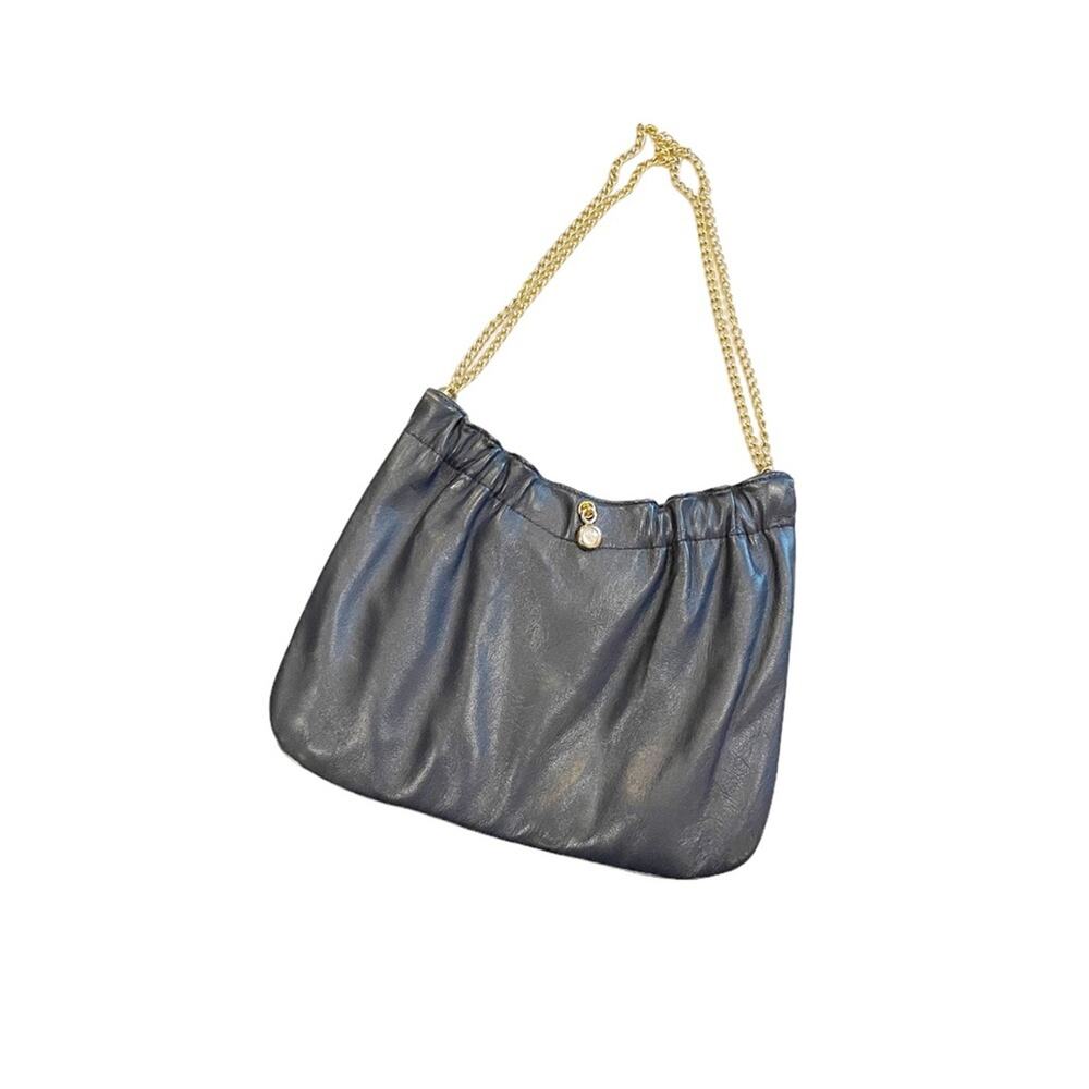 Faux Leather Vintage Purse with Gold Toned Chain Strap